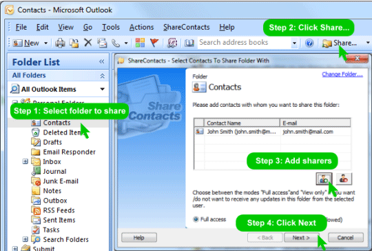 Share Microsoft Outlook Contacts without Microsoft Exchange Server